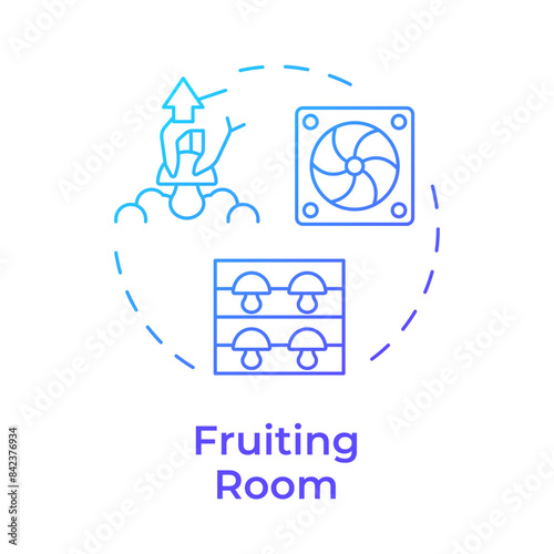 Fruiting room blue gradient concept icon. Mushroom farming. Crop management. Optimal conditions. Climate control. Round shape line illustration. Abstract idea. Graphic design. Easy to use in article