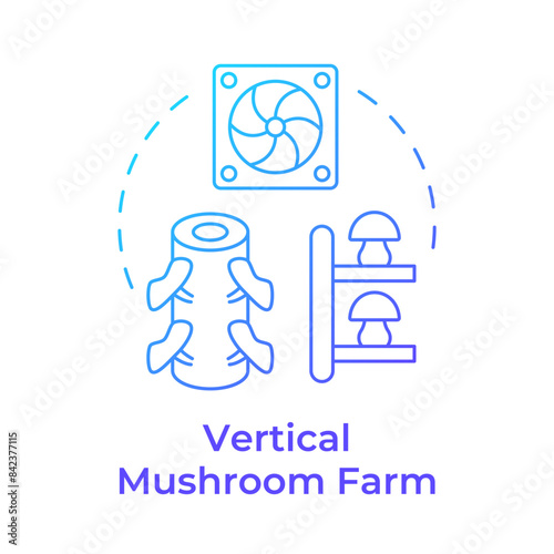 Vertical mushroom farm blue gradient concept icon. Mushroom cultivation technique. Vertical layers. Indoor farming. Round shape line illustration. Abstract idea. Graphic design. Easy to use in article