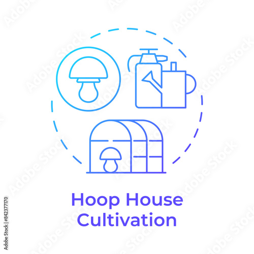 Hoop house cultivation blue gradient concept icon. Mushroom farming technique. Greenhouse. Mushroom production. Round shape line illustration. Abstract idea. Graphic design. Easy to use in article