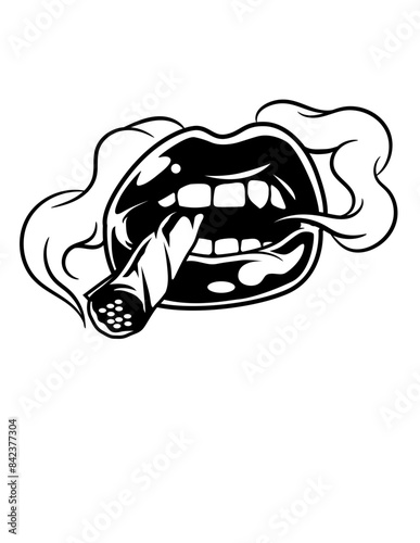 Lips Smoking Joint Illustration, Weed Clipart, Marijuana Blunt Vector, 420 Cut File, Rasta Dope Shirt, Cannabis Cut file, Smoking Weed Stencil