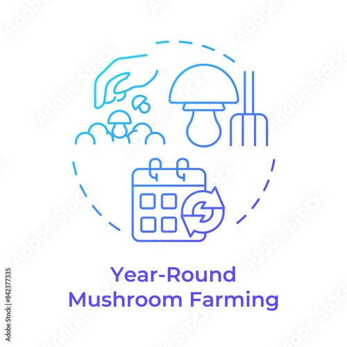 Year-round mushroom farming blue gradient concept icon. Mushroom cultivation benefit. Short growth cycle. Round shape line illustration. Abstract idea. Graphic design. Easy to use in article