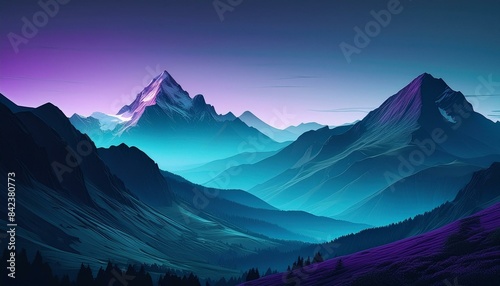 Dark Cyan and Violet Minimalist Landscape Mountain Wallpaper