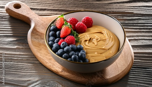 Delicious Breakfast Bowl with Fresh Berries and Peanut Butter