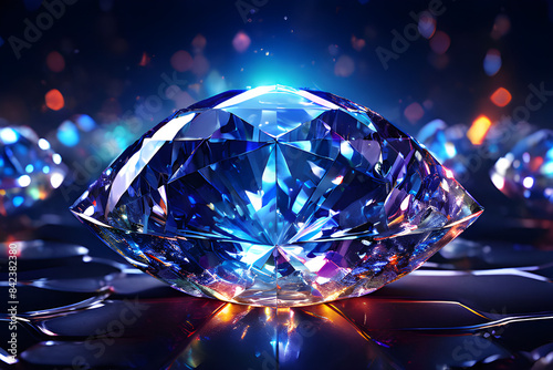 Diamond emitting radiant glimmers, surrounded by opulent shine, prismatic light refractions creating a spectrum.