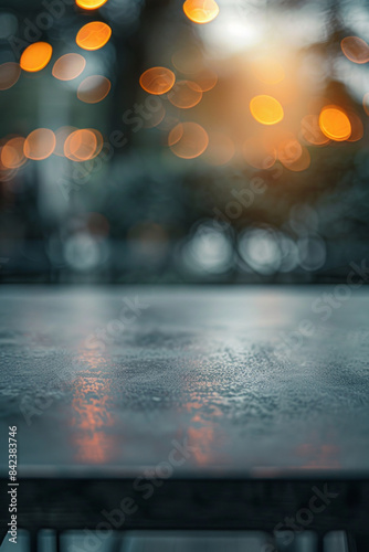 Closeup of a dark greyish elegant table with a soft defocused background with bokeh © grey