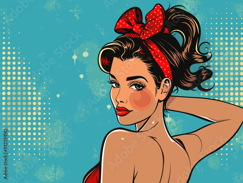 beautiful woman, retro style pop art pin up, flat vector illustration