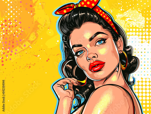 beautiful woman, retro style pop art pin up, flat vector illustration