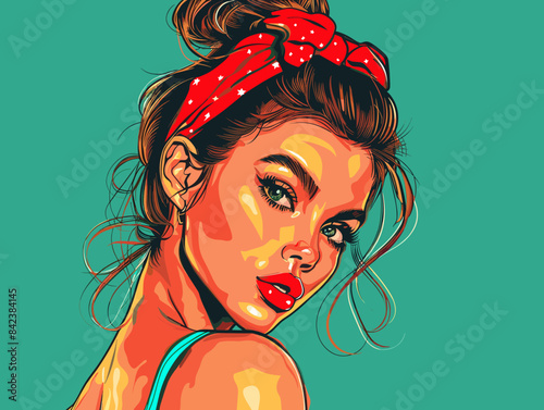 beautiful woman, retro style pop art pin up, flat vector illustration