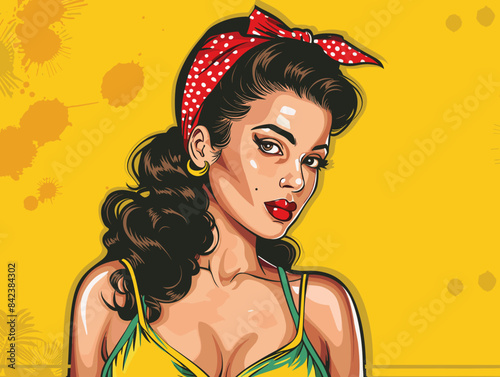 beautiful woman in retro cartoon comics style, pop art style, pin-up style, graphic vector illustration