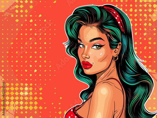 beautiful woman, retro style pop art pin up, flat vector illustration