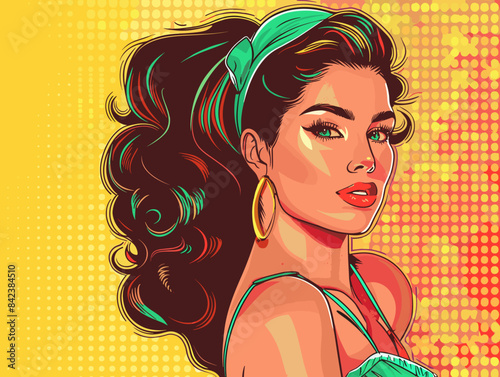beautiful woman in retro cartoon comics style, pop art style, pin-up style, graphic vector illustration