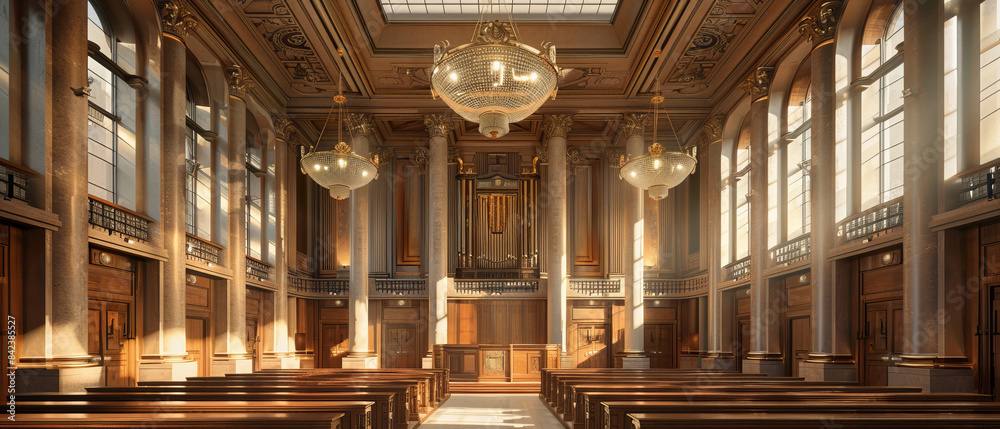 Obraz premium Courtroom with high ceiling and chandeliers