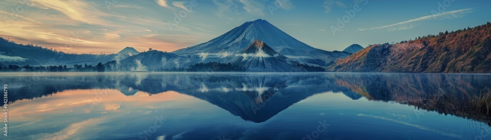 Mountain Reflections on Tranquil Lake at Sunrise