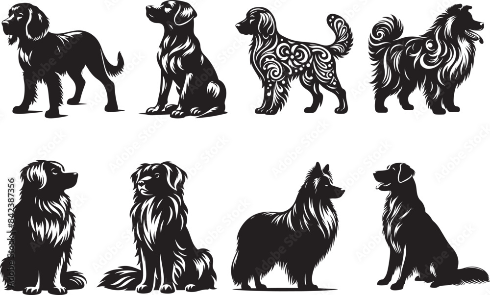 8 dog bundle vector silhouette