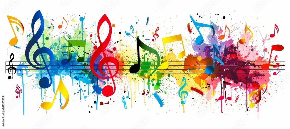 Obraz premium Vibrant musical notes on a colorful background creating a dynamic and lively visual display