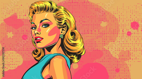 Beautiful blonde woman vector illustration in retro style pin up pop art