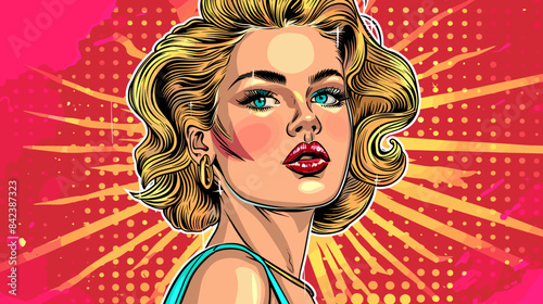 Beautiful blonde woman vector illustration in retro style pin up pop art