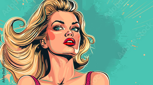 Beautiful blonde woman vector illustration in retro style pin up pop art