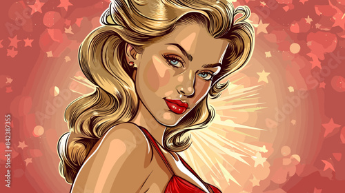 Beautiful blonde woman vector illustration in retro style pin up pop art