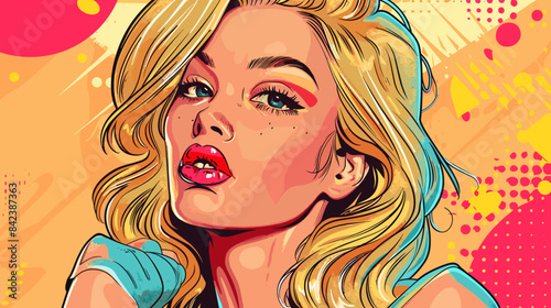 Beautiful blonde woman vector illustration in retro style pin up pop art