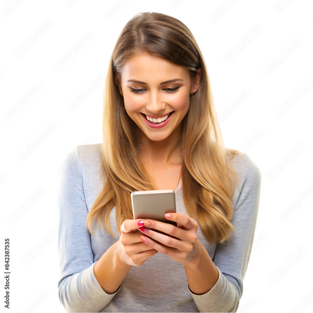 happy young woman using smart phone transparent background happy young woman using smart phone transparent background