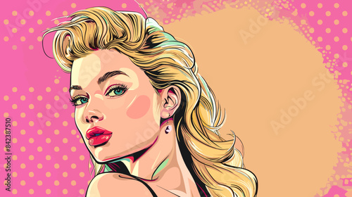 Beautiful blonde woman vector illustration in retro style pin up pop art
