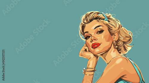 Beautiful blonde woman vector illustration in retro style pin up pop art