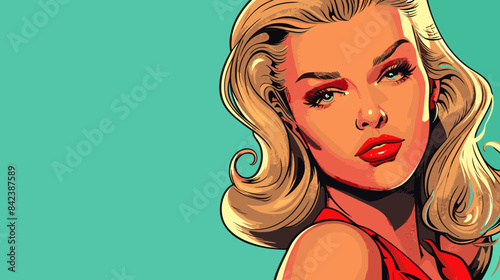 Beautiful blonde woman vector illustration in retro style pin up pop art