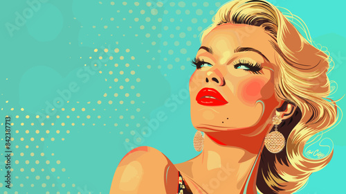 Beautiful blonde woman vector illustration in retro style pin up pop art