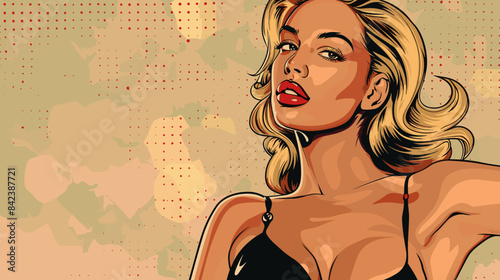 Beautiful blonde woman vector illustration in retro style pin up pop art