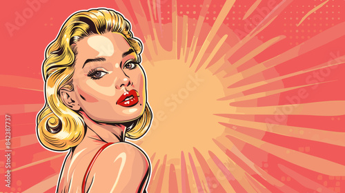 Beautiful blonde woman vector illustration in retro style pin up pop art