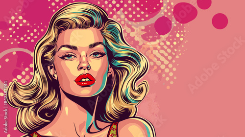 Beautiful blonde woman vector illustration in retro style pin up pop art