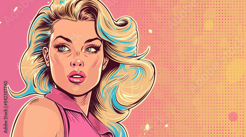 Beautiful blonde woman vector illustration in retro style pin up pop art