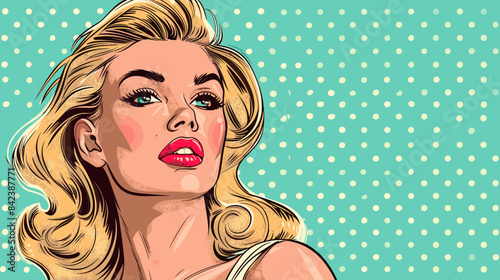 Beautiful blonde woman vector illustration in retro style pin up pop art