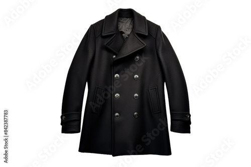 A Classic Black Peacoat, Ready To Face The Winter Chill Isolated on a Transparent Background PNG. © Haider