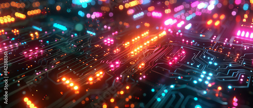 Wallpaper Mural Dynamic closeup of hightech circuit board with multicolored lights Torontodigital.ca