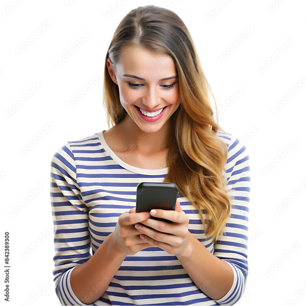happy young woman using smart phone transparent background happy young woman using smart phone transparent background