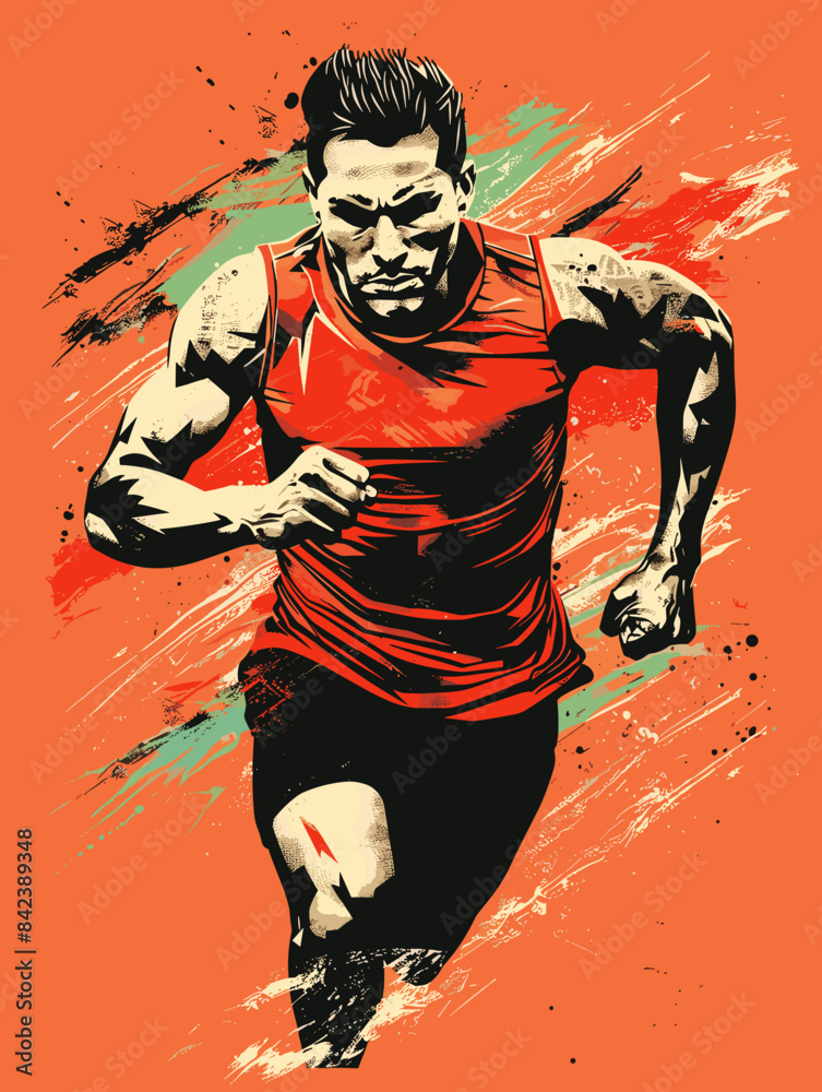 Fototapeta premium Handsome Strong Sportsman - Vector Illustration in Grunge Abstract Style