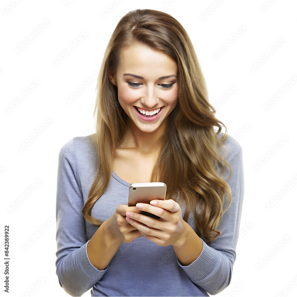 happy young woman using smart phone transparent background happy young woman using smart phone transparent background