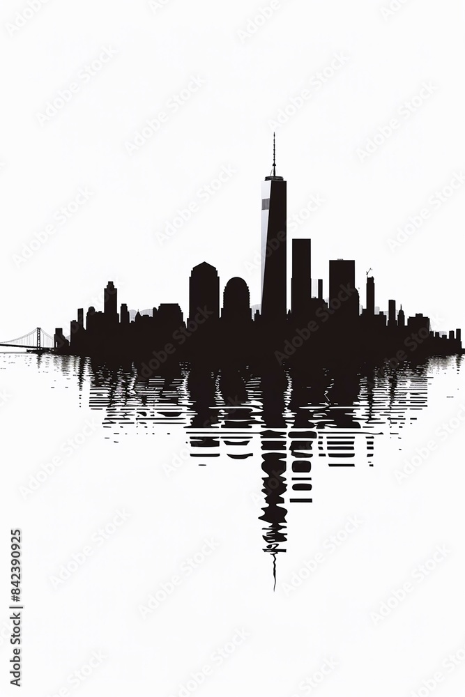 Obraz premium New York skyline silhouette featuring twin towers, 911 Patriot Day design, white background
