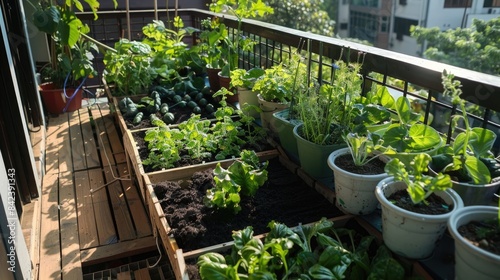 Urban balcony organic garden. Vegetable gardening in the city © sania