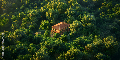 Aerial View of Old Pilgrimage Church in Deep Forest  Lugo  Gironde  France