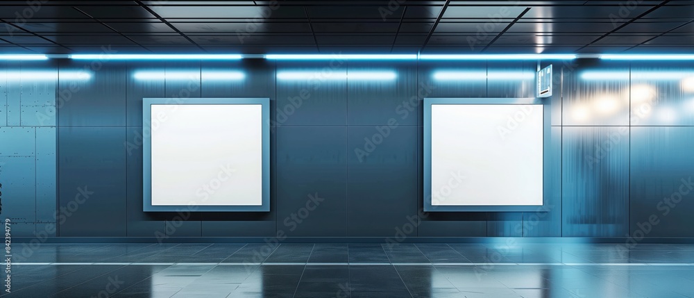 Two Blank Poster Mockups in a Modern Subway Station Two Blank Poster Mockups in a Modern Subway Station