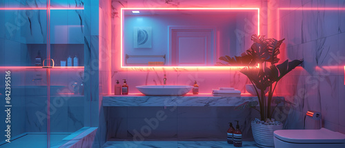 Wallpaper Mural Highend bathroom with neon vanity lights and marble finish Torontodigital.ca