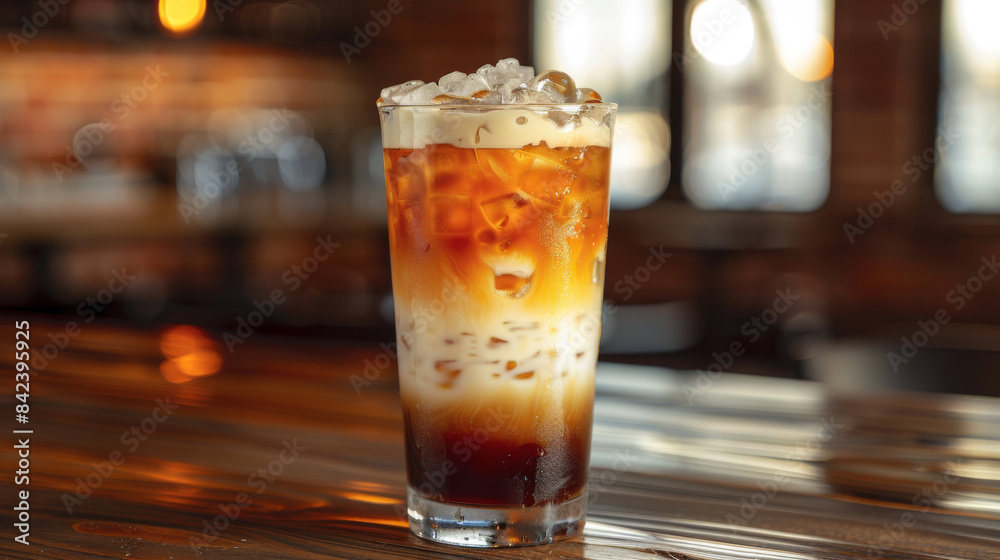 Product photo of nitro cold brew coffee, on wooden table top surface, isolated on white background. studio lighting. Product photo of nitro cold brew coffee, on wooden table top surface, isolated on white background. studio lighting.