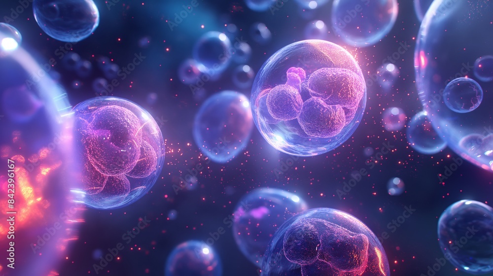 A cellular concept with a focus on life sciences and health, rendered in a captivating pink and purple ambience A cellular concept with a focus on life sciences and health, rendered in a captivating pink and purple ambience