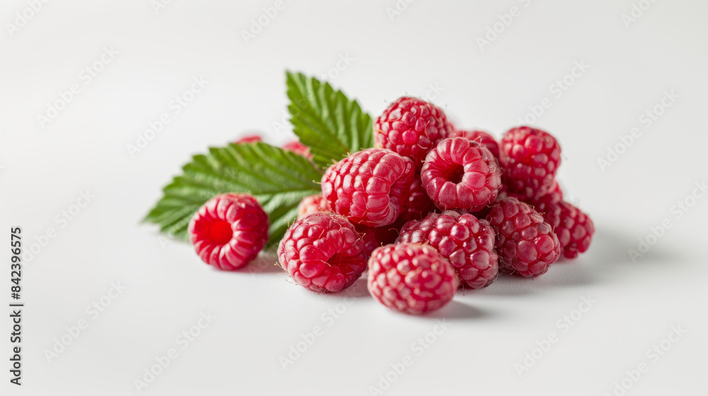 Raspberries with leaf freshness healthy raspberry berry close-up isolated white background Raspberries with leaf freshness healthy raspberry berry close-up isolated white background