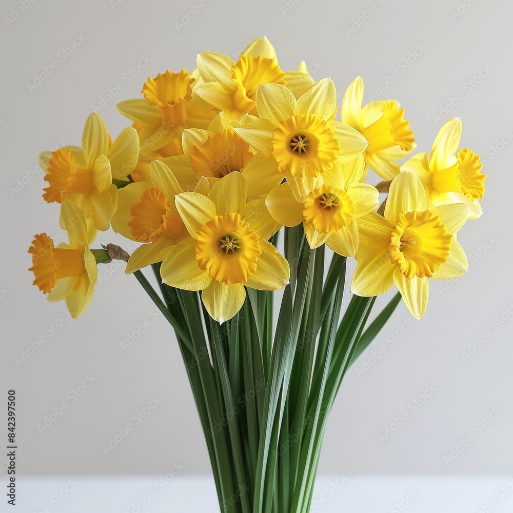 Vibrant Daffodil Bouquet with Soft Light on White Background in Realistic 8K HD Photography Vibrant Daffodil Bouquet with Soft Light on White Background in Realistic 8K HD Photography