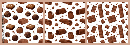 Set of seamless patterns with chocolate.