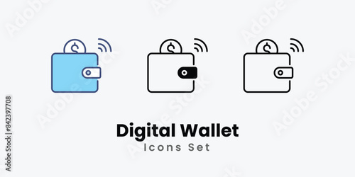 Digital Wallet icons vector set stock illustration.